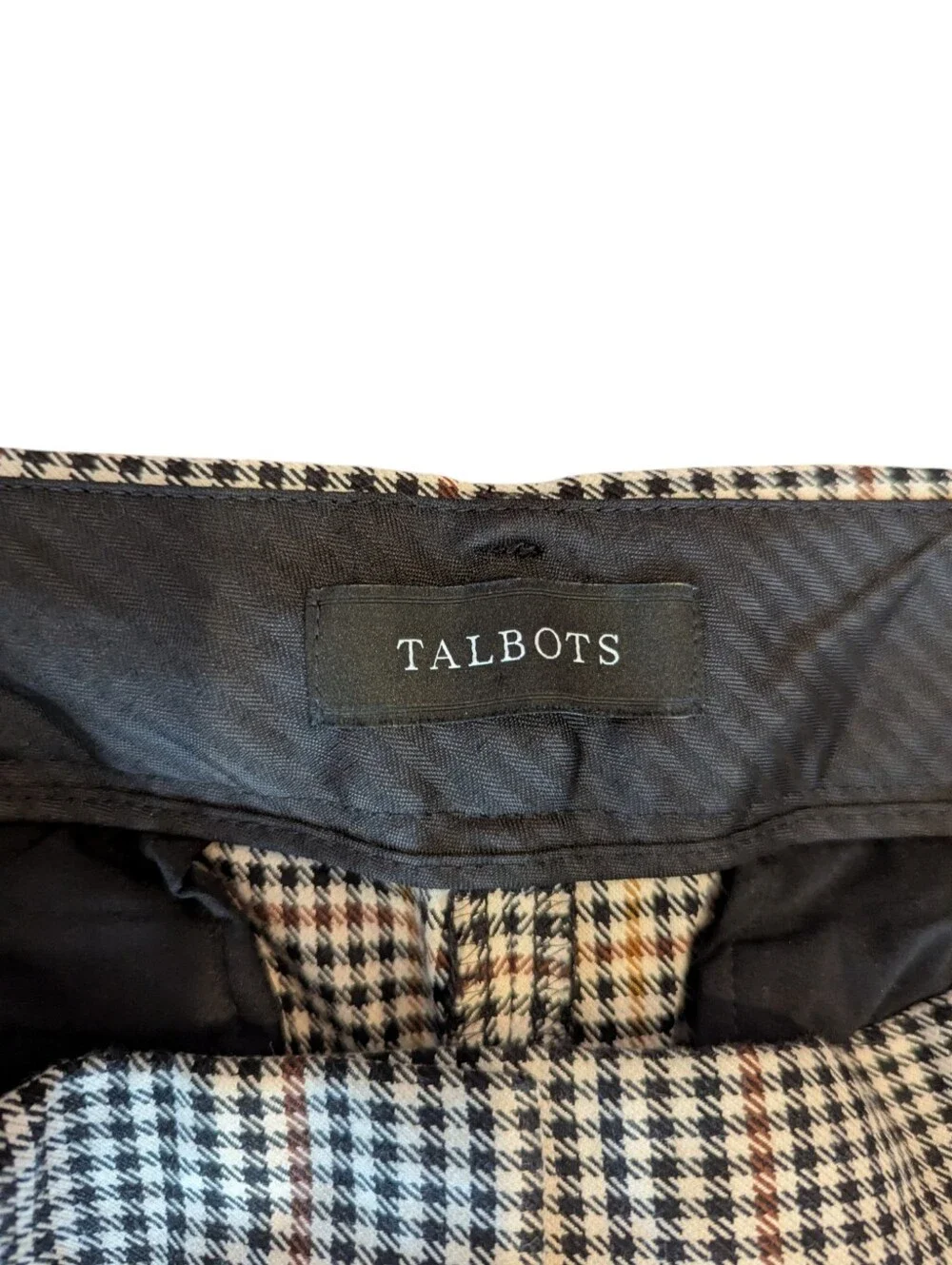 Talbots Hampshire Cropped Trousers Tan/ Black Houndstooth Academia Office Sz 12